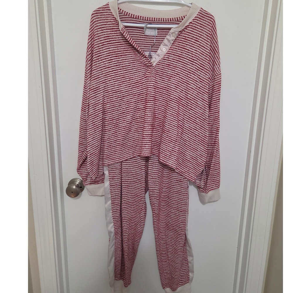 Abercrombie & Fitch Red White Striped Henley Pajama Set XL Loungewear Holiday